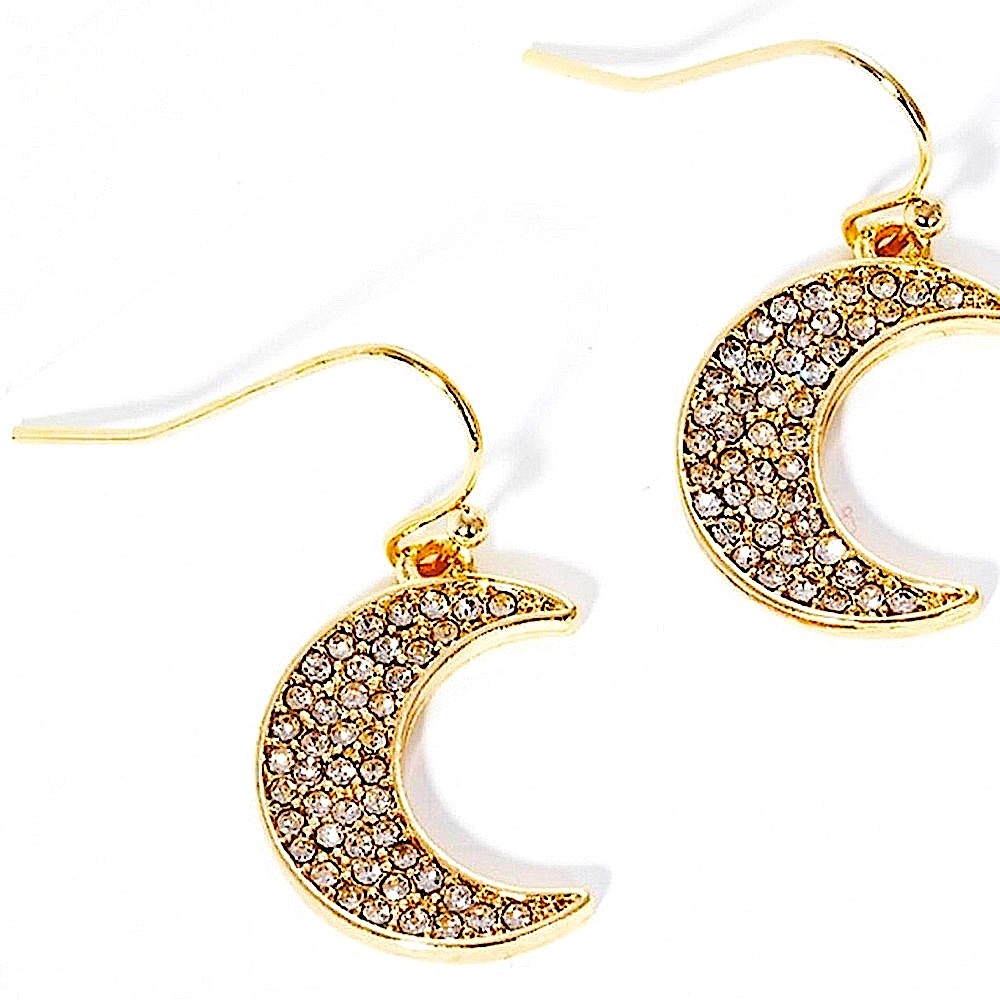 🆕🌙RUE 27: Crystal Paved Crescent Moon Dangle Drop Earrings